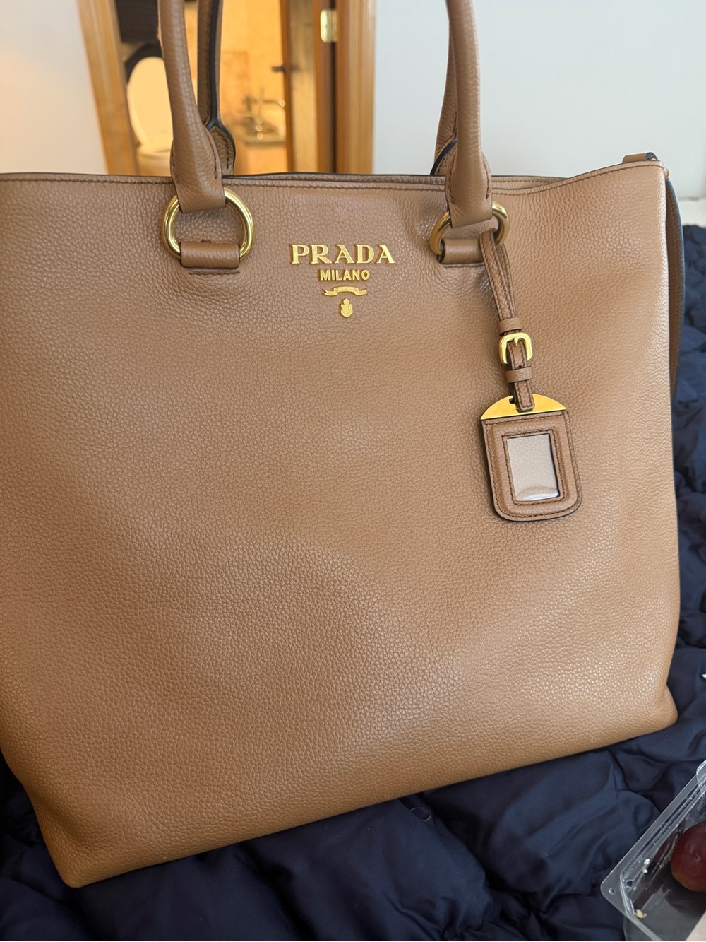 Prada Large Shoulder Bag Vitello Phenix Caramel Leather Tote - Picture 4 of 10